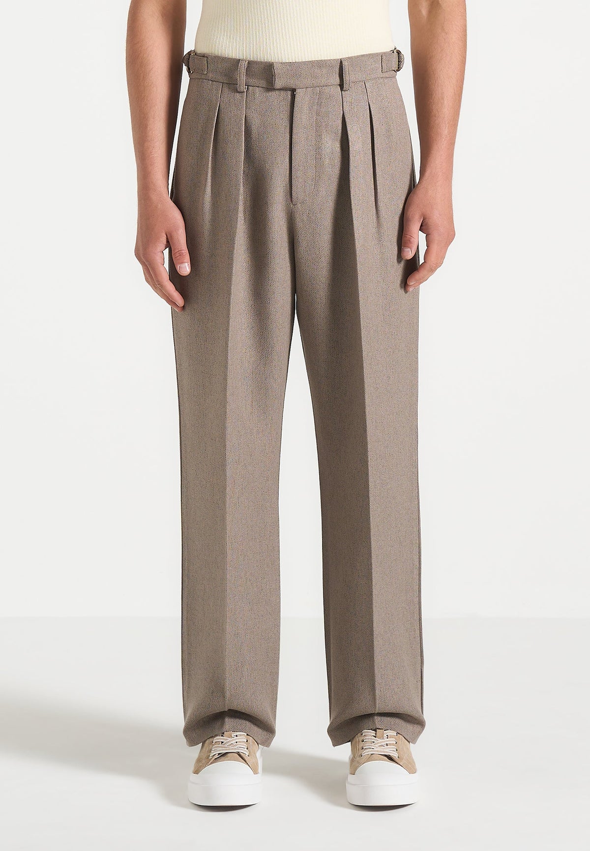 Pierre - Relaxed Fit Textured Pleated Tailored Pants - Taupe