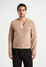 Maxime - Suede Zip Jacket With Contrast Stitch - Beige