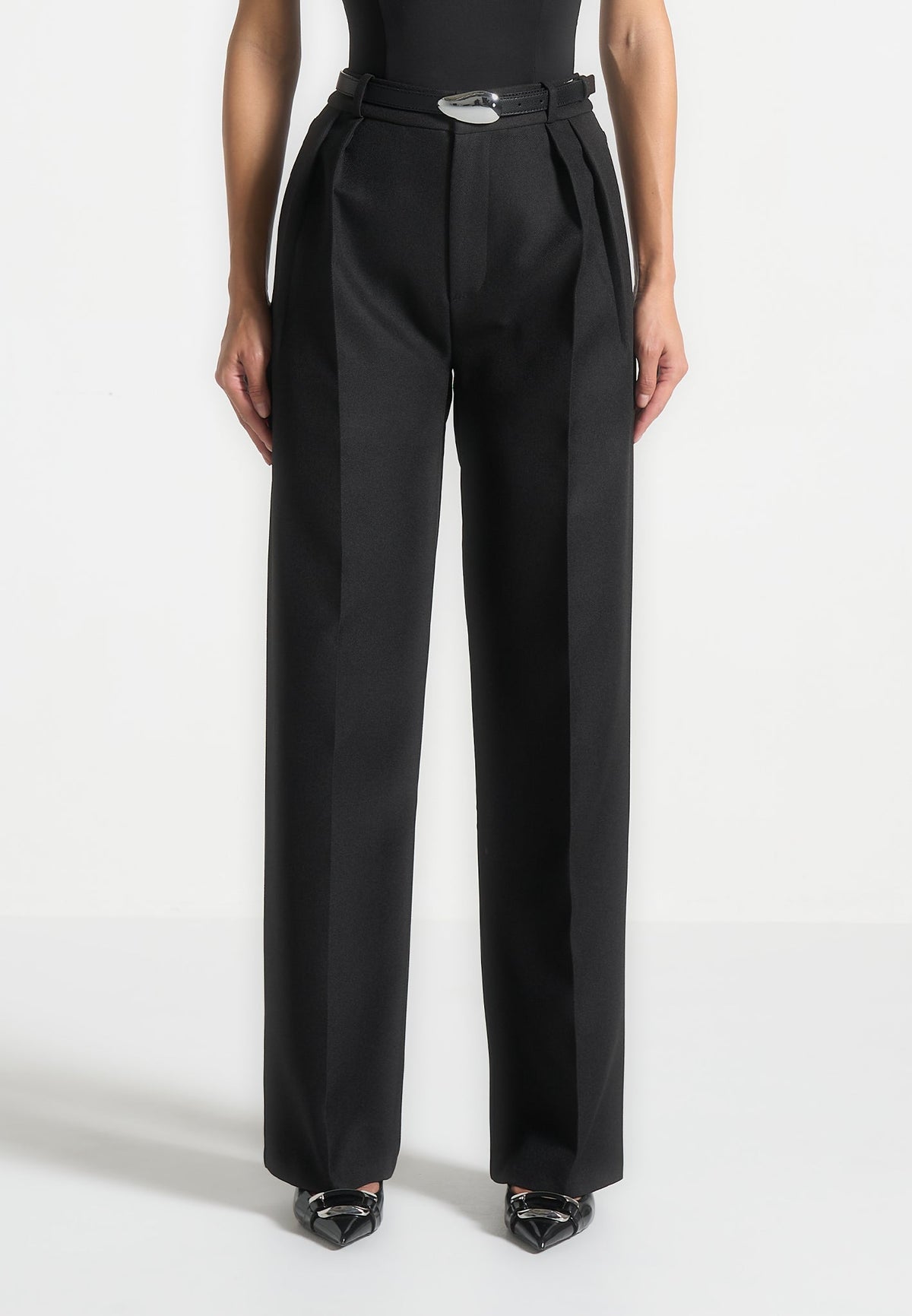 Julie - Tailored Twin Pleat Pants - Black