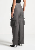 Textured Tailored Pleated Cargo Trousers - Grey Marl