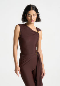 Bodysuit with Hardware Detail - Brown