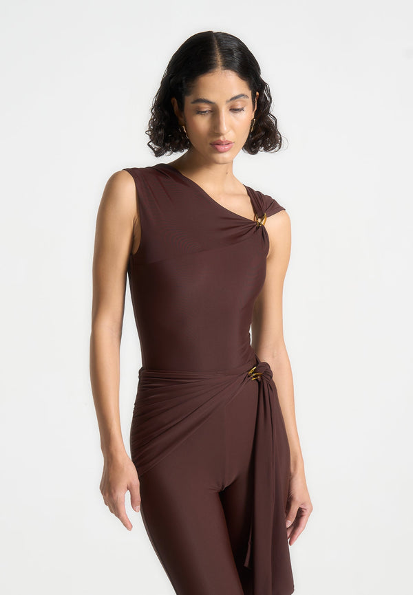 Bodysuit with Hardware Detail - Brown