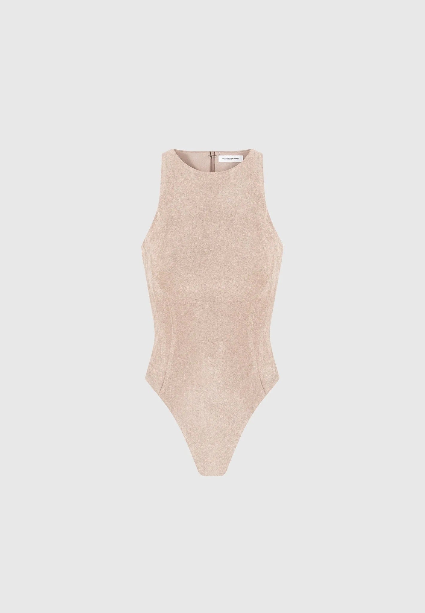 Adele - Suede Racer Neck Bodysuit - Taupe