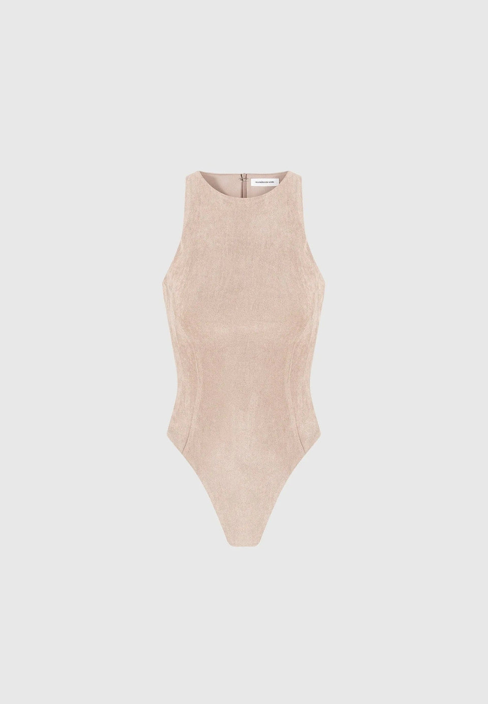 Adele - Suede Racer Neck Bodysuit - Taupe