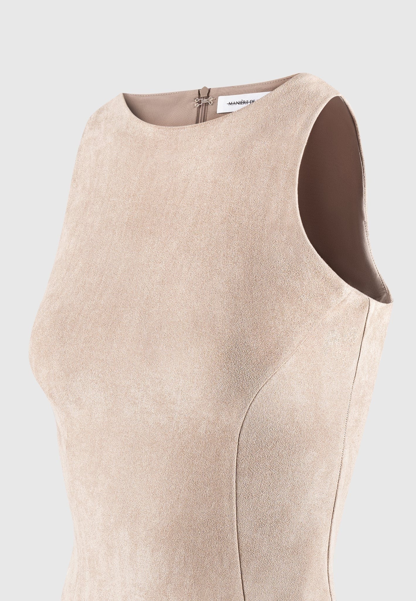 Adele - Suede Racer Neck Bodysuit - Taupe