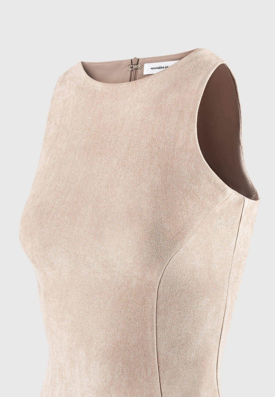 Adele - Suede Racer Neck Bodysuit - Taupe