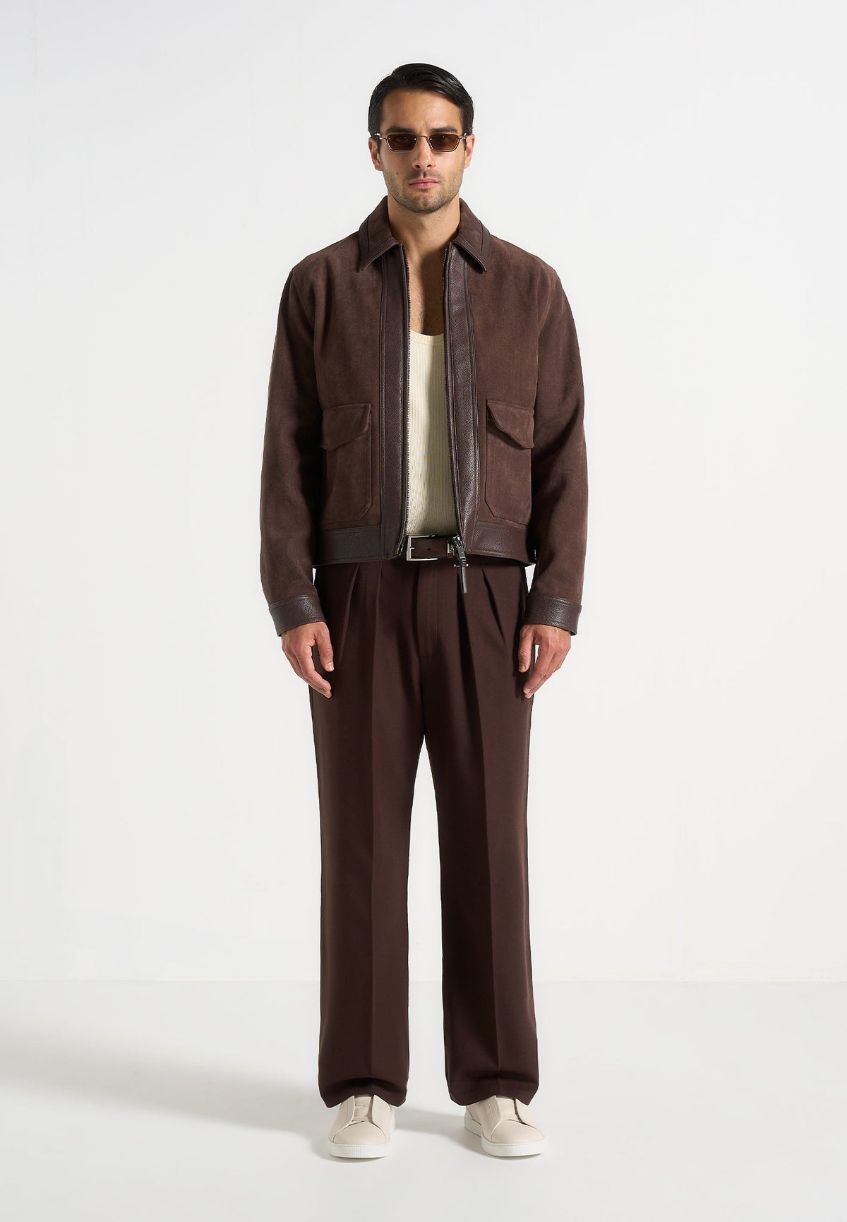 Pierre - Relaxed Fit Pleated Tailored Pants - Brown