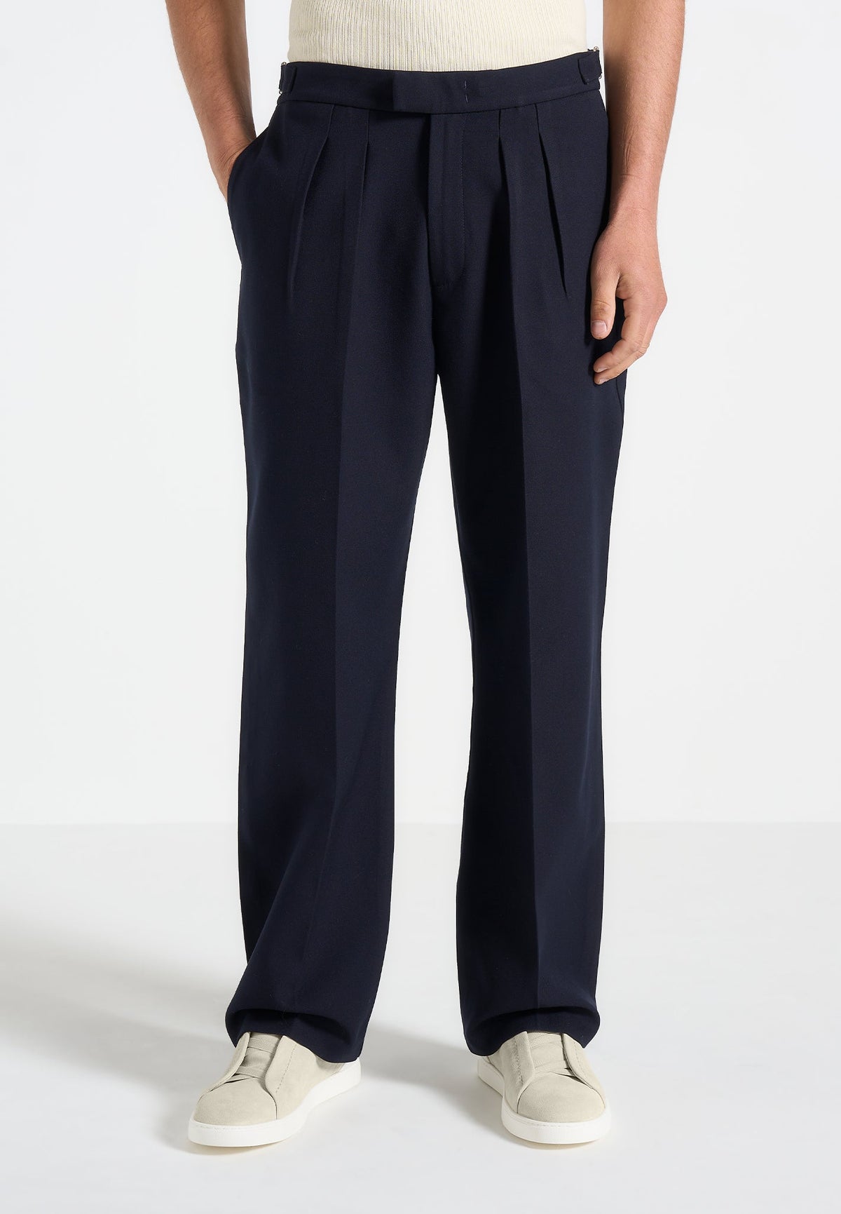 Pierre - Relaxed Fit Pleated Tailored Pants - Navy