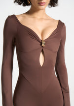 twisted-bust-off-shoulder-jumpsuit-brown