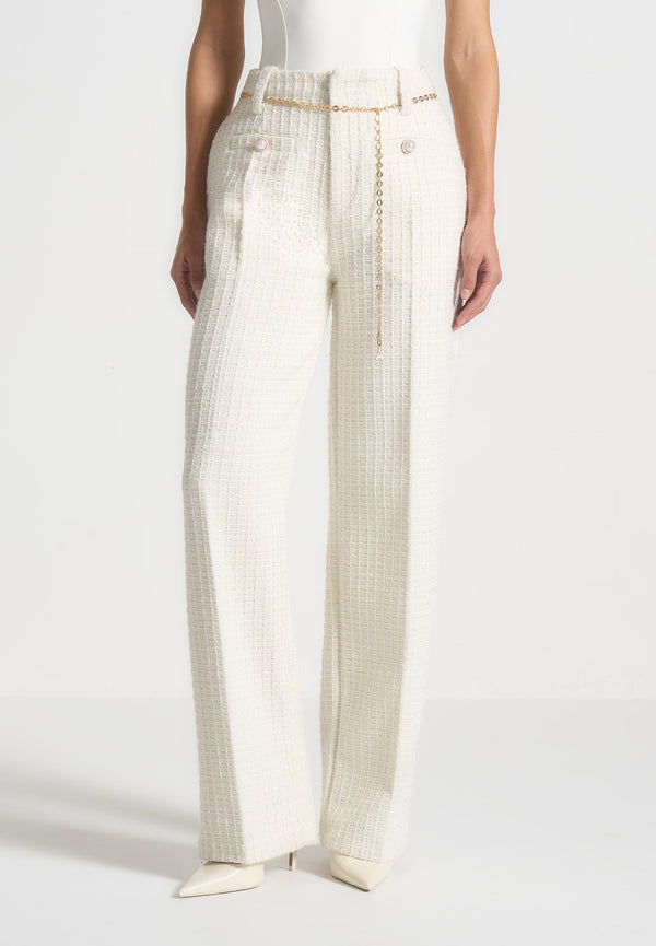 Nathalie - Tweed Trousers with Belt - Cream