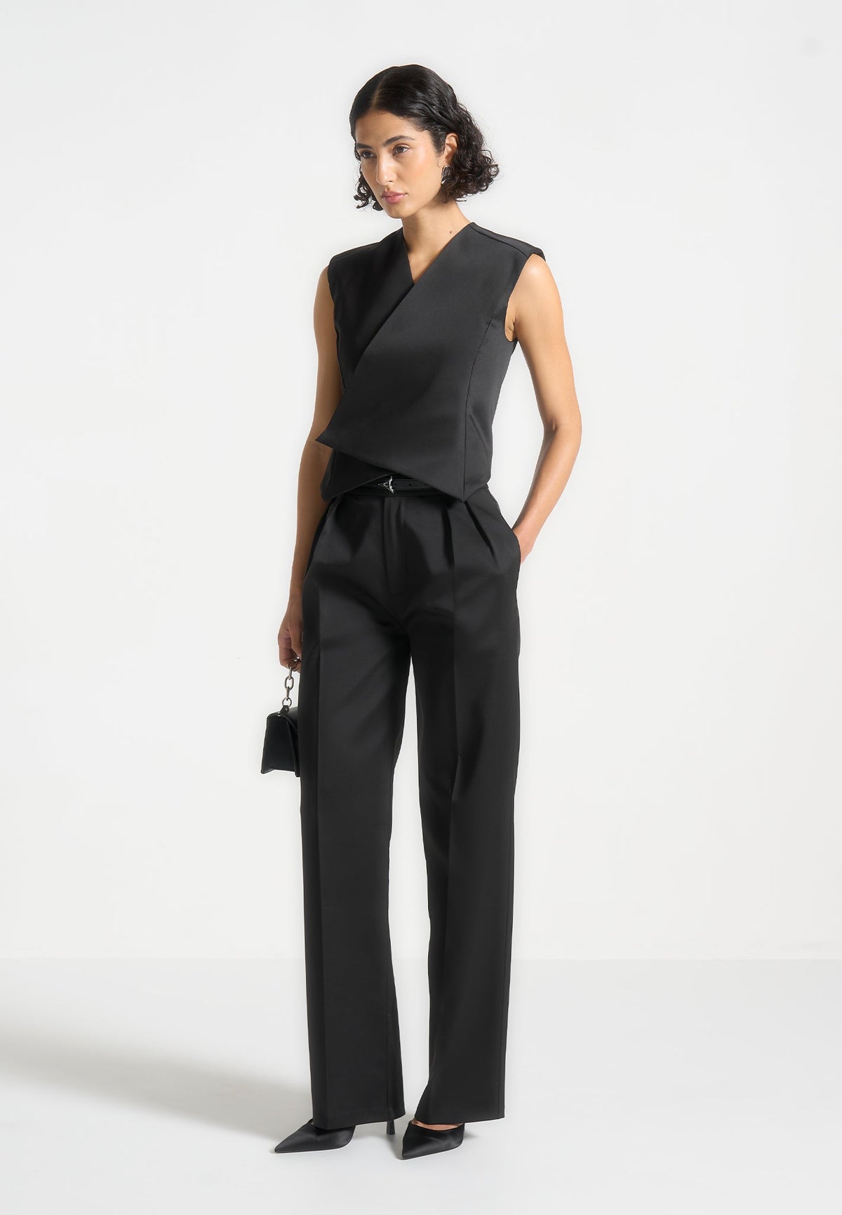Laurence - Sateen Wrap Suit Vest - Black