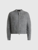Gaby - Speckled Cable Knit Zip Cardigan - Grey