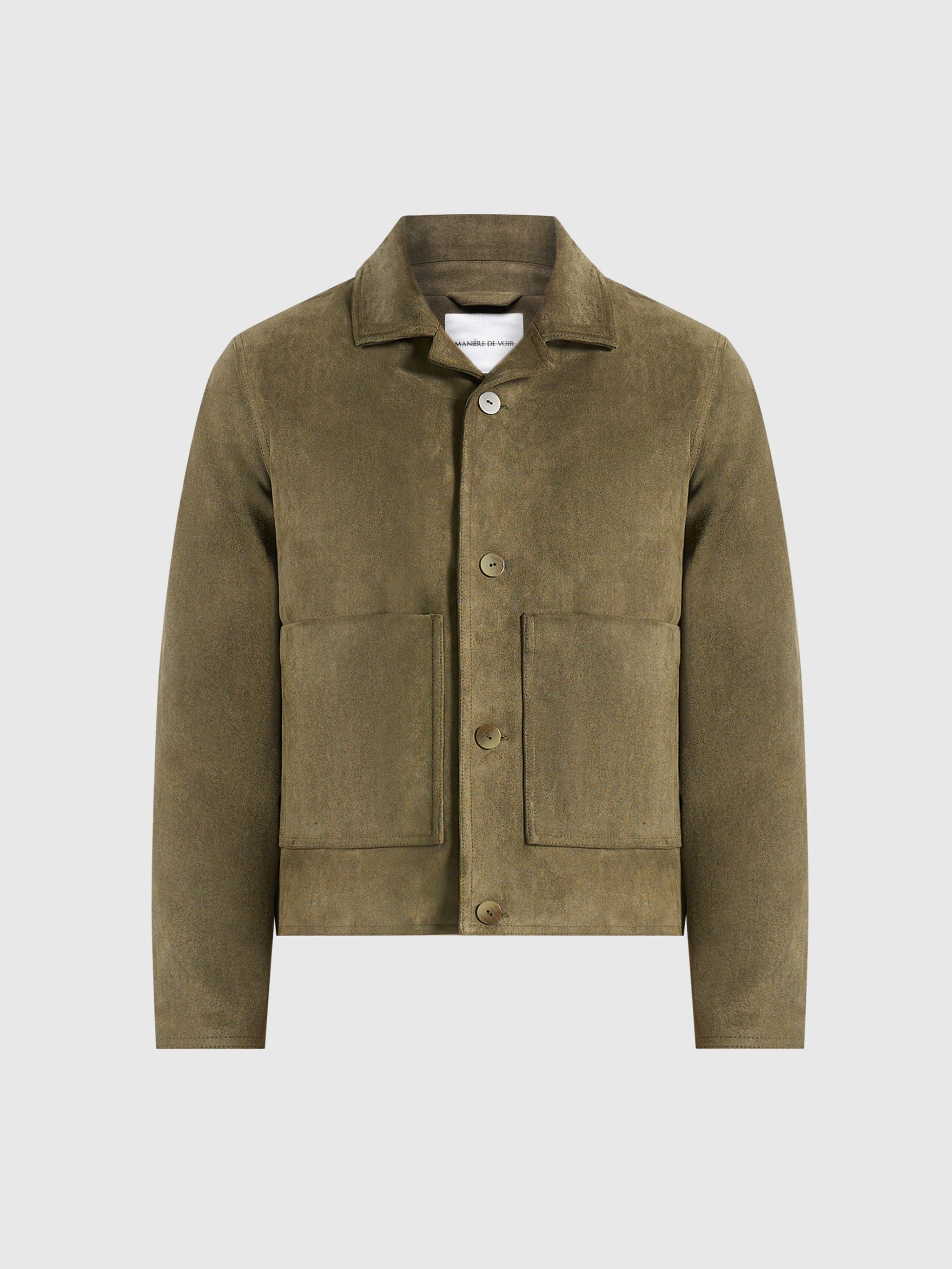 Michel - Suede Jacket With Revere Collar - Olive