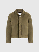 Michel - Suede Jacket With Revere Collar - Olive