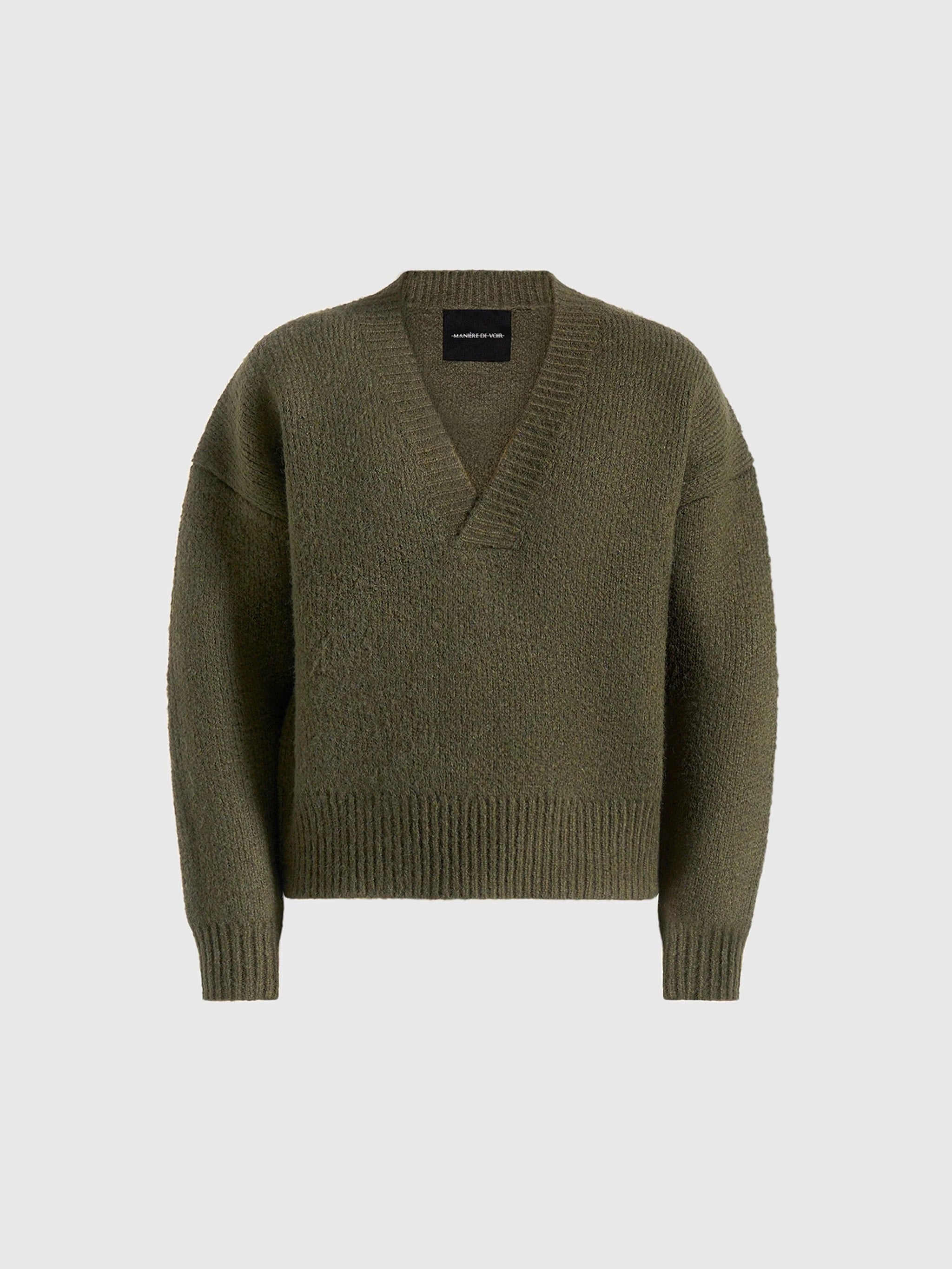 Chad - V-Neck Wool Knit Jumper - Olive
