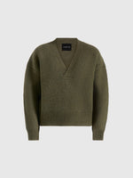 Chad - V-Neck Wool Knit Jumper - Olive