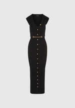 Helene - Knitted Midaxi Dress with Belt - Black
