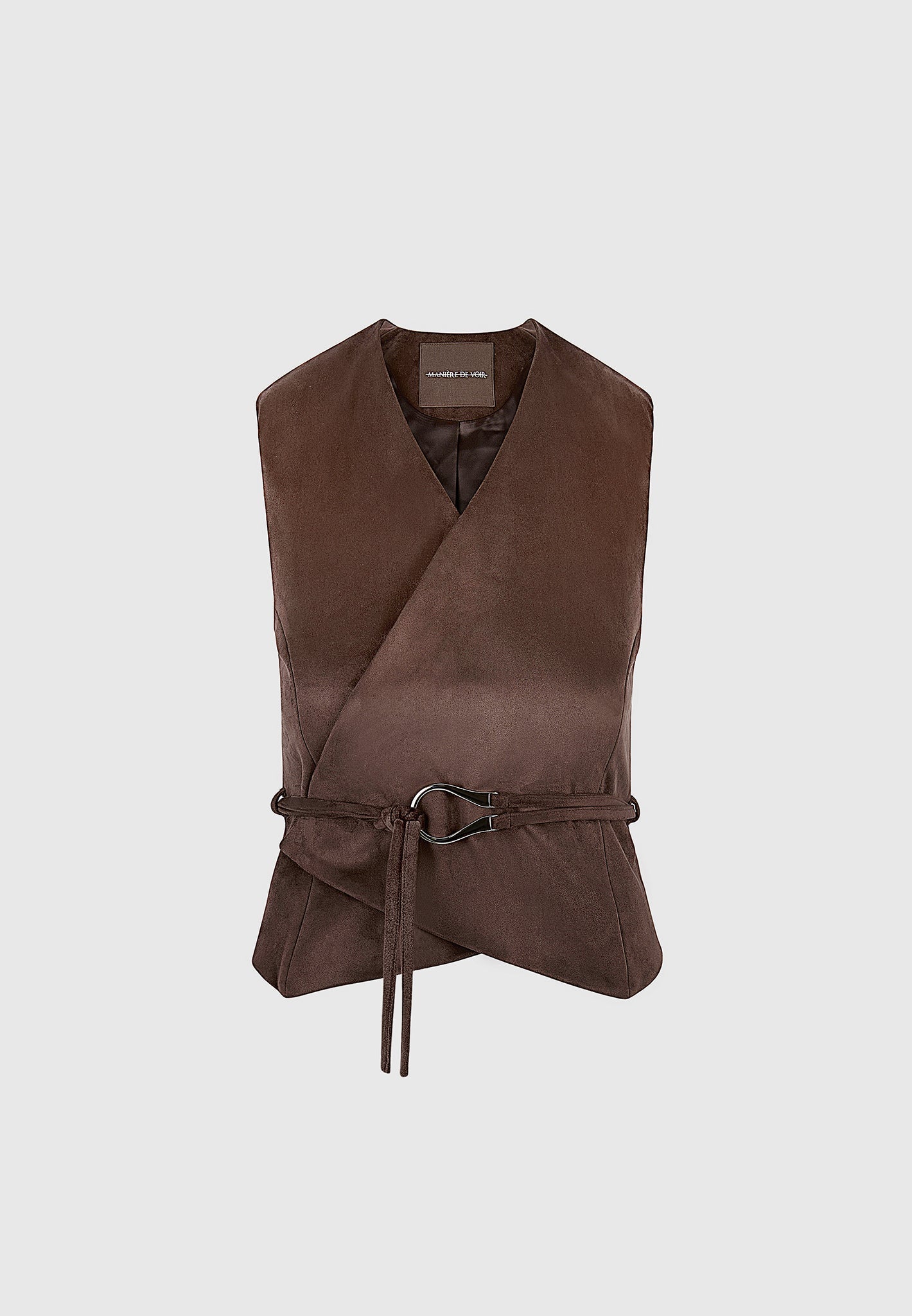 Jeanne - Suede Wrap Waistcoat with Belt - Brown