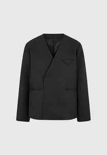 Colin - Collarless Double Breasted Minimal Blazer - Black