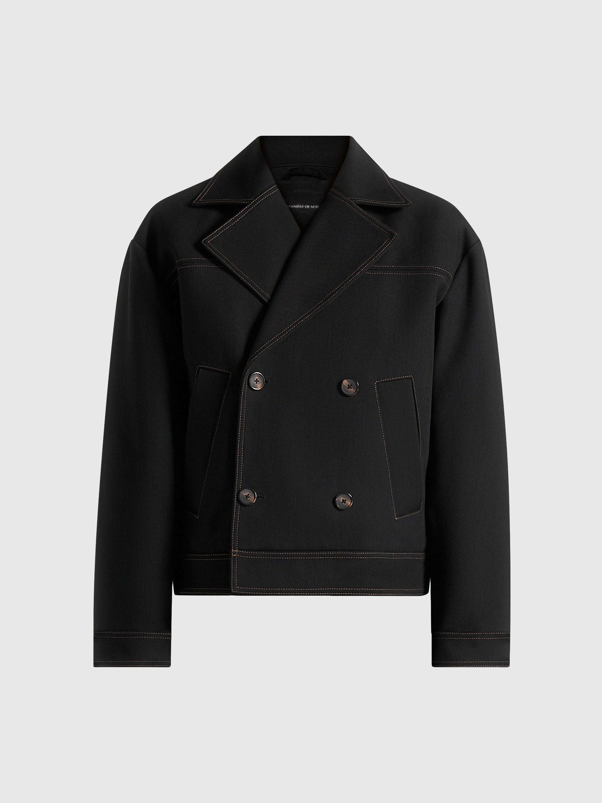 Mika - Unisex Tailored Double Breasted Jacket With Contrast Stitch - Black