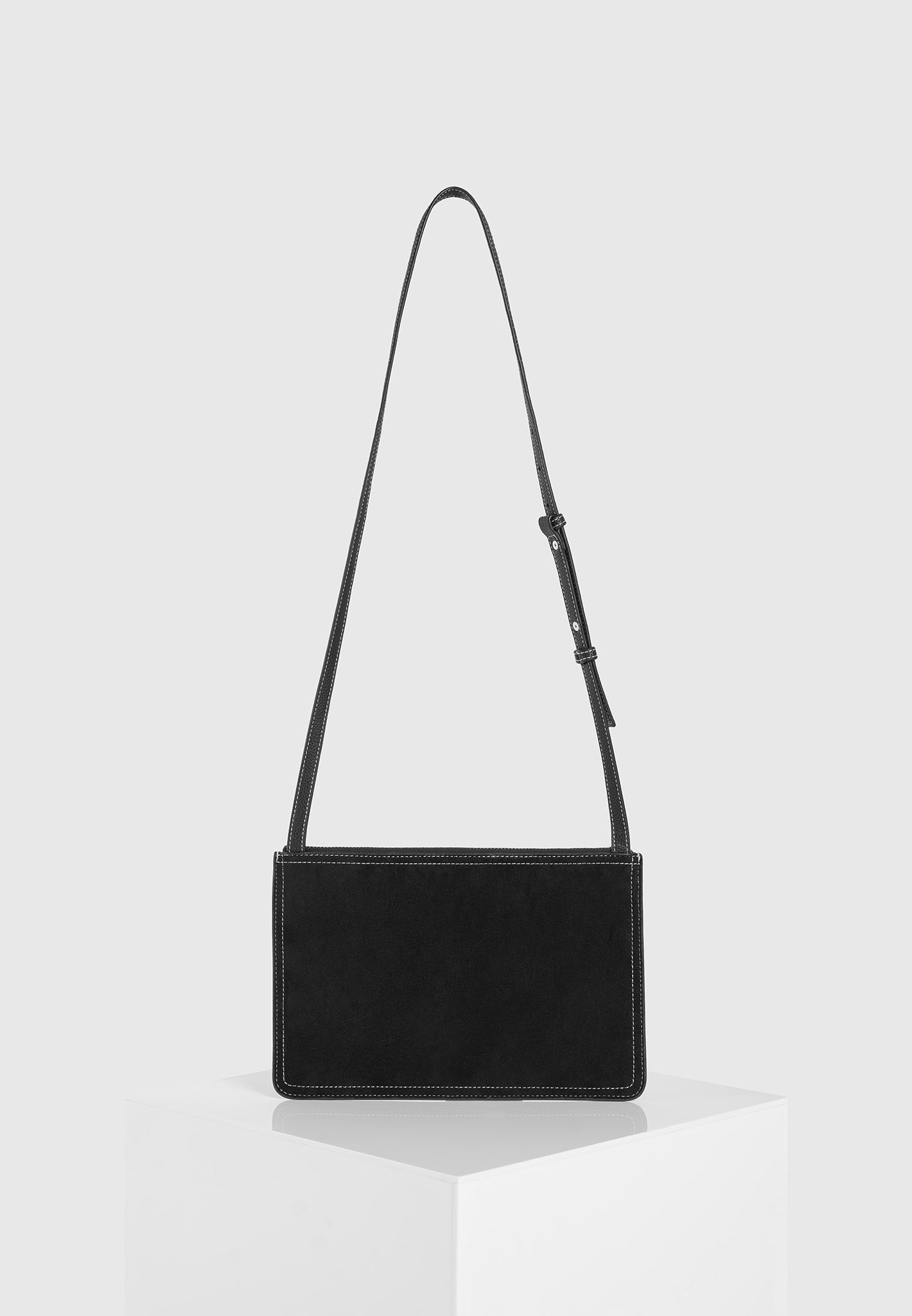 Elio - Suede Contrast Stitch Crossbody Bag - Black