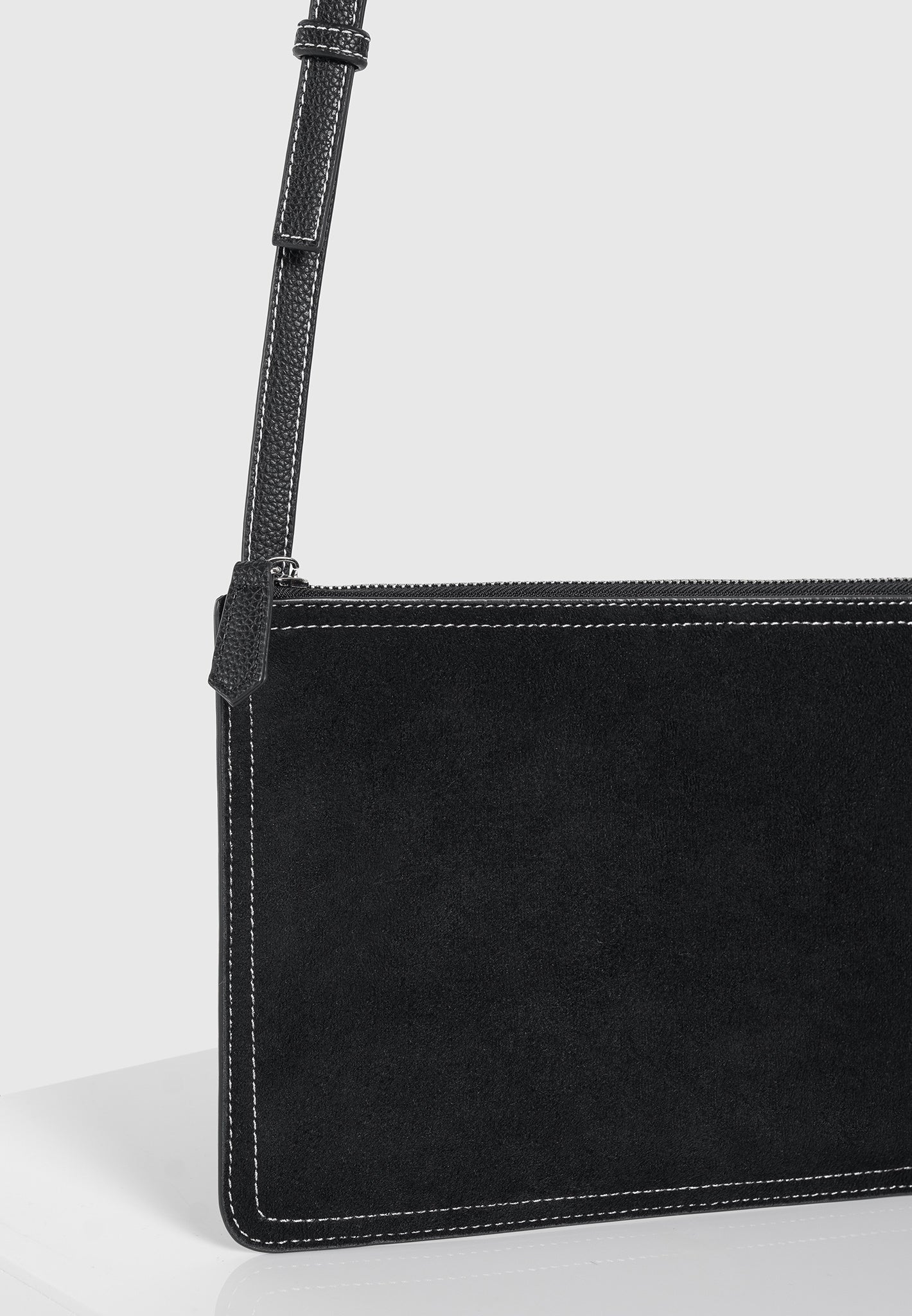 Elio - Suede Contrast Stitch Crossbody Bag - Black