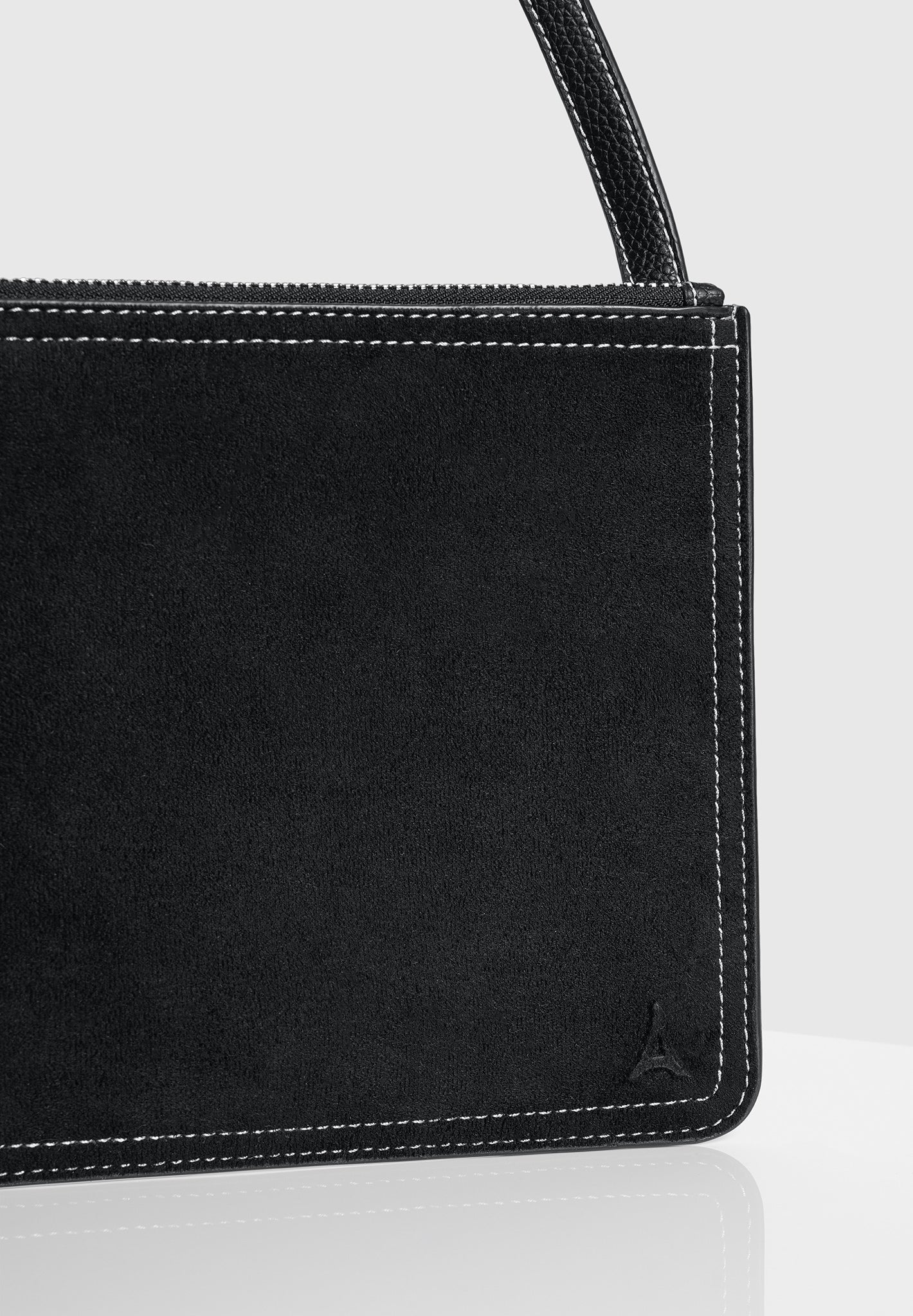 Elio - Suede Contrast Stitch Crossbody Bag - Black