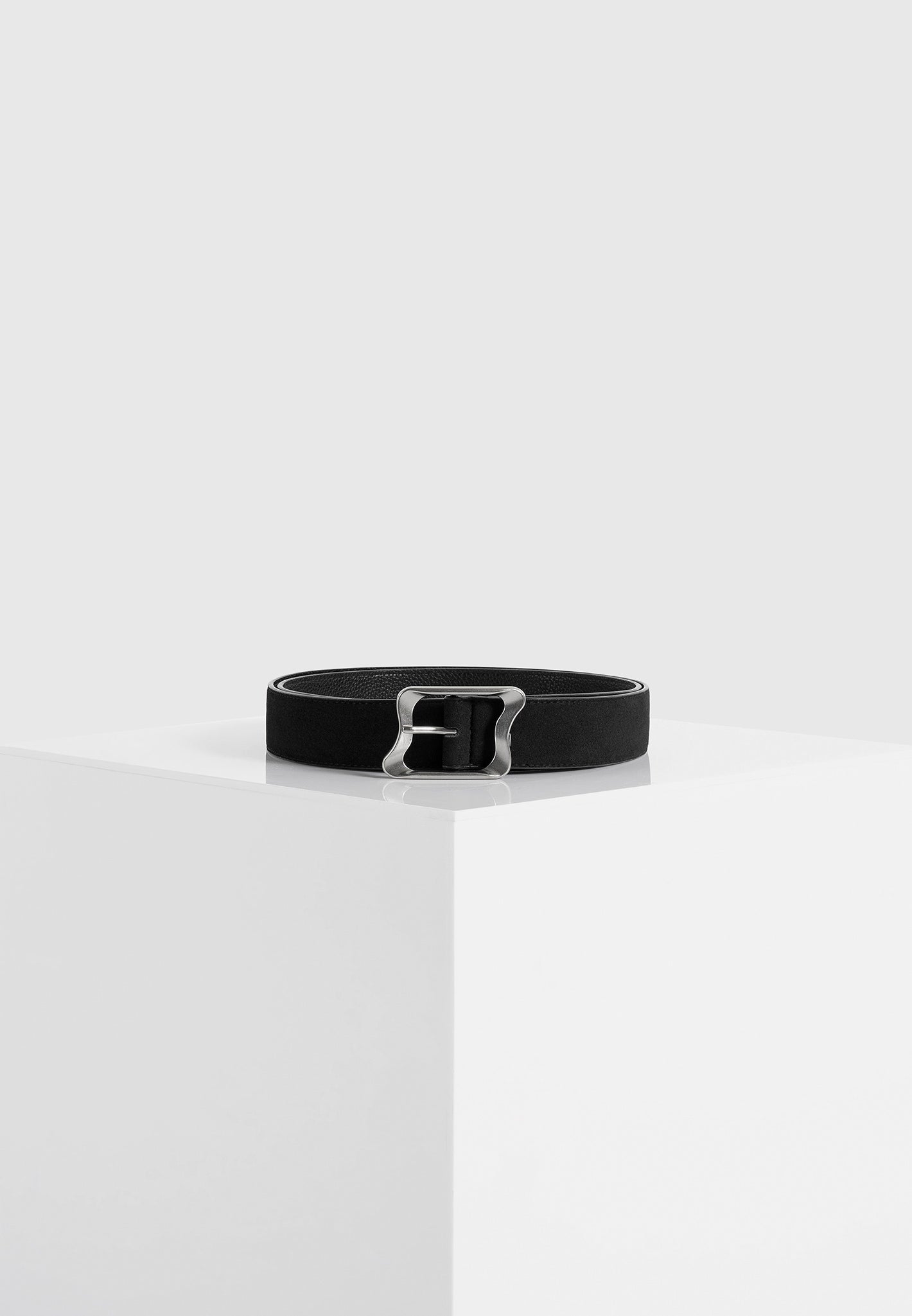 Eleanor - Suede & Leather Statement Buckle Belt - Black