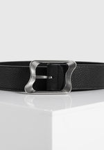 Eleanor - Suede & Leather Statement Buckle Belt - Black