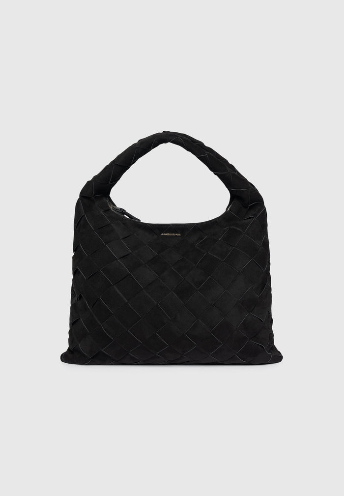 Aubin - Suede Woven Hobo Bag - Black