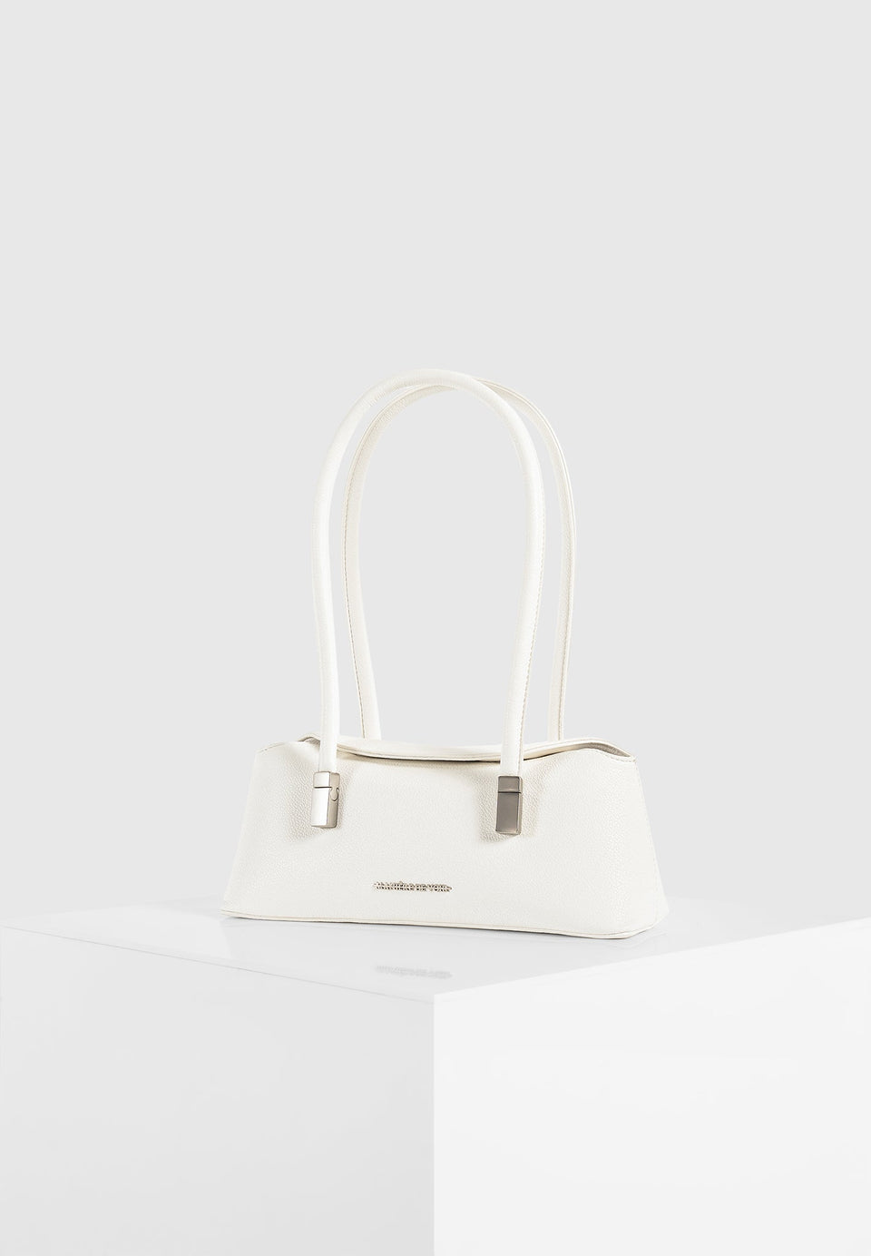 Annelise - Pebbled Leather Baguette Bag - White