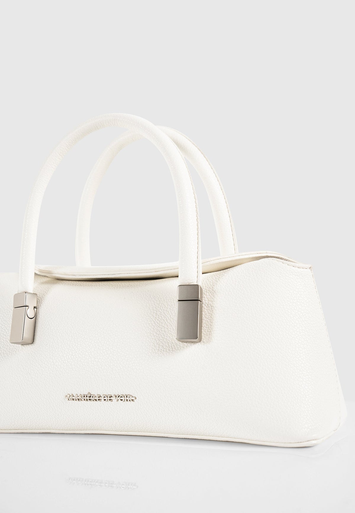 Annelise - Pebbled Leather Baguette Bag - White