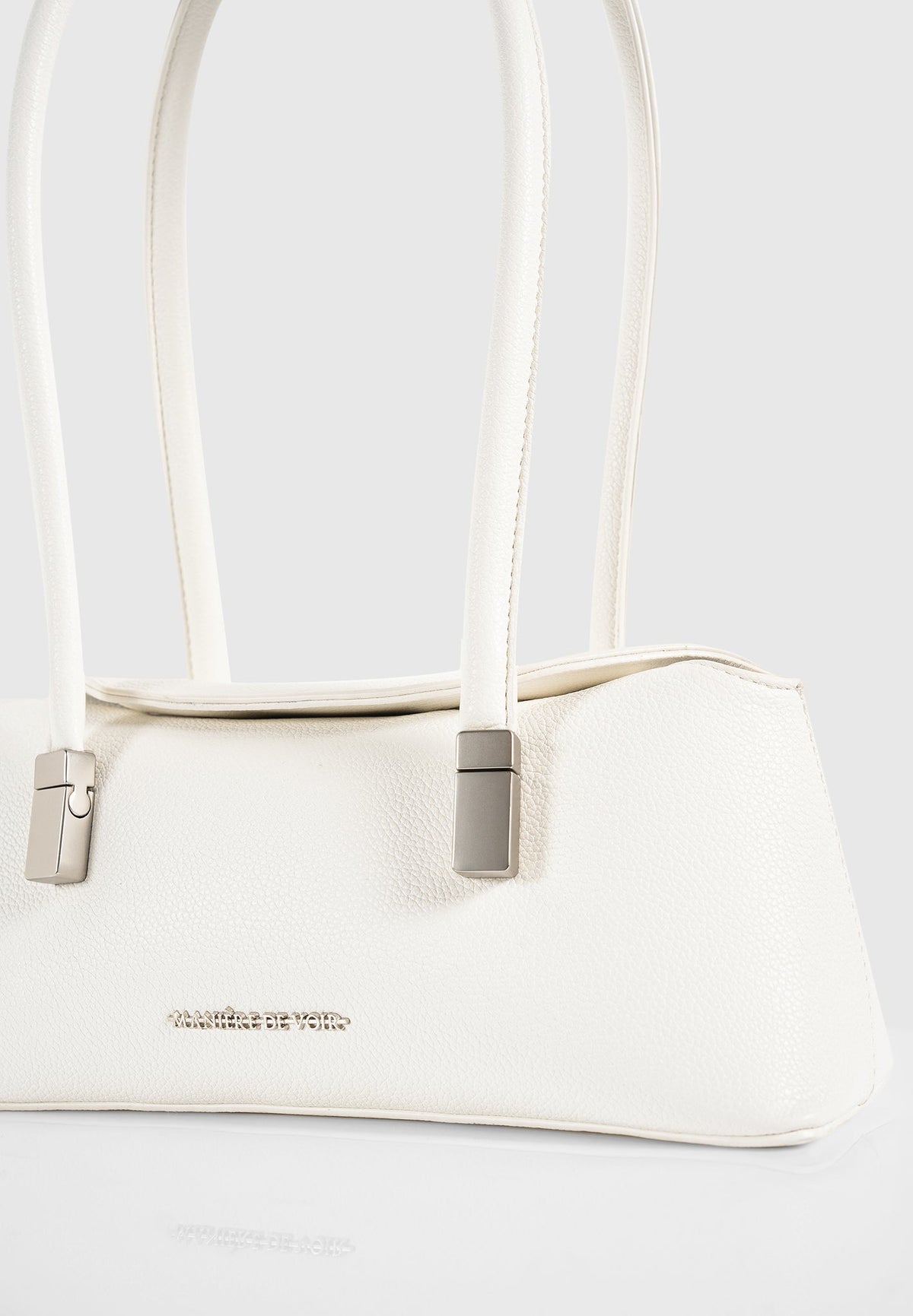 Annelise - Pebbled Leather Baguette Bag - White