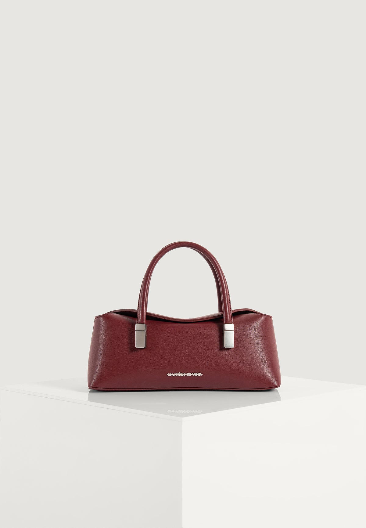 Annelise - Pebbled Leather Baguette Bag - Wine Red