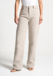 Sara - Boucle Straight Leg Jeans - Beige