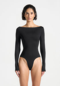 Eva - Boat Neck Bodysuit - Black