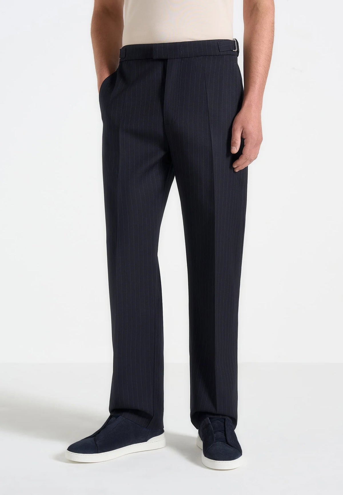 Joseph - Regular Fit Pinstripe Tailored Pants - Navy