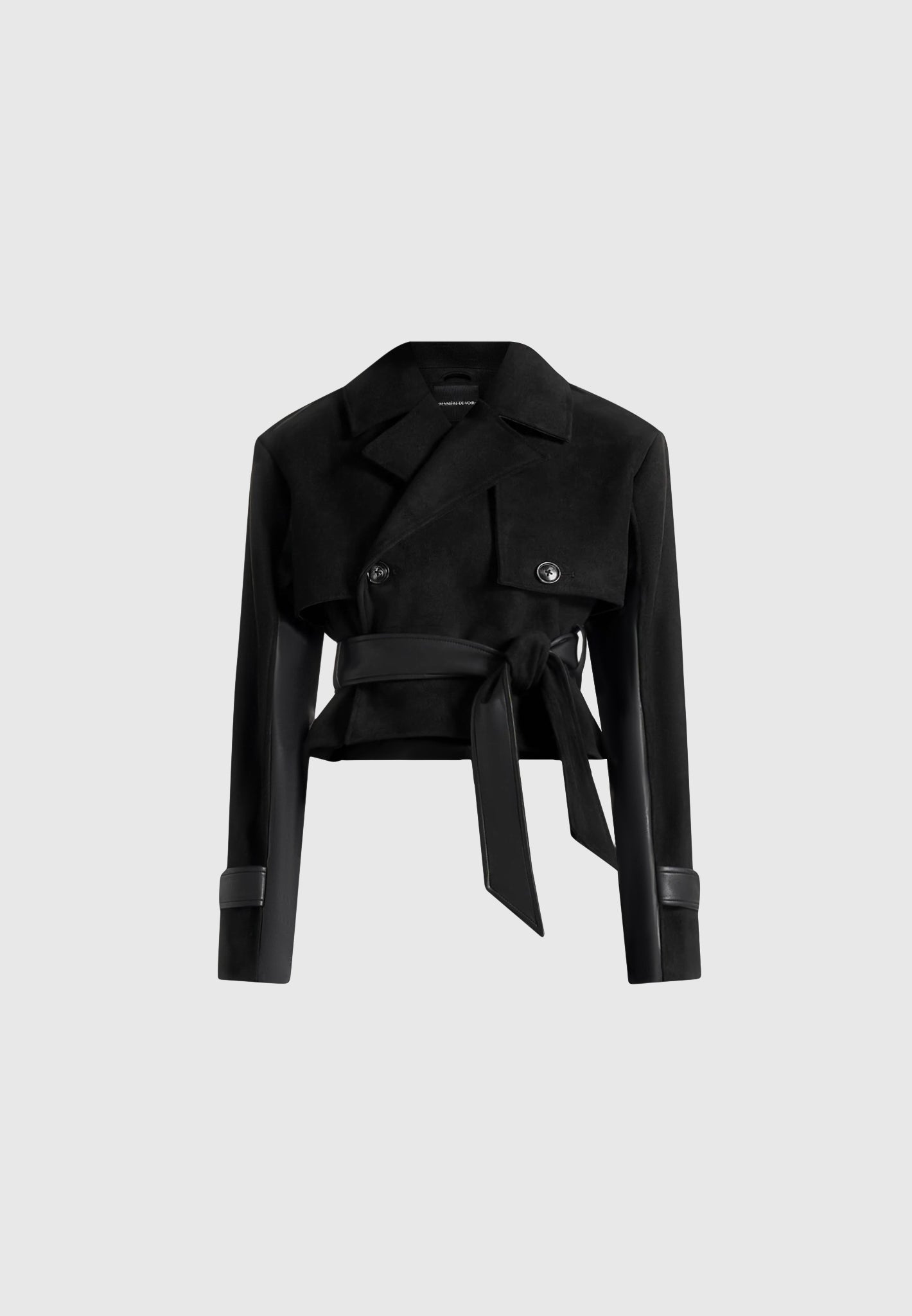 Lelia - Cropped Suede Trench Coat With Belt - Black