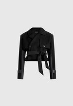 Lelia - Cropped Suede Trench Coat With Belt - Black
