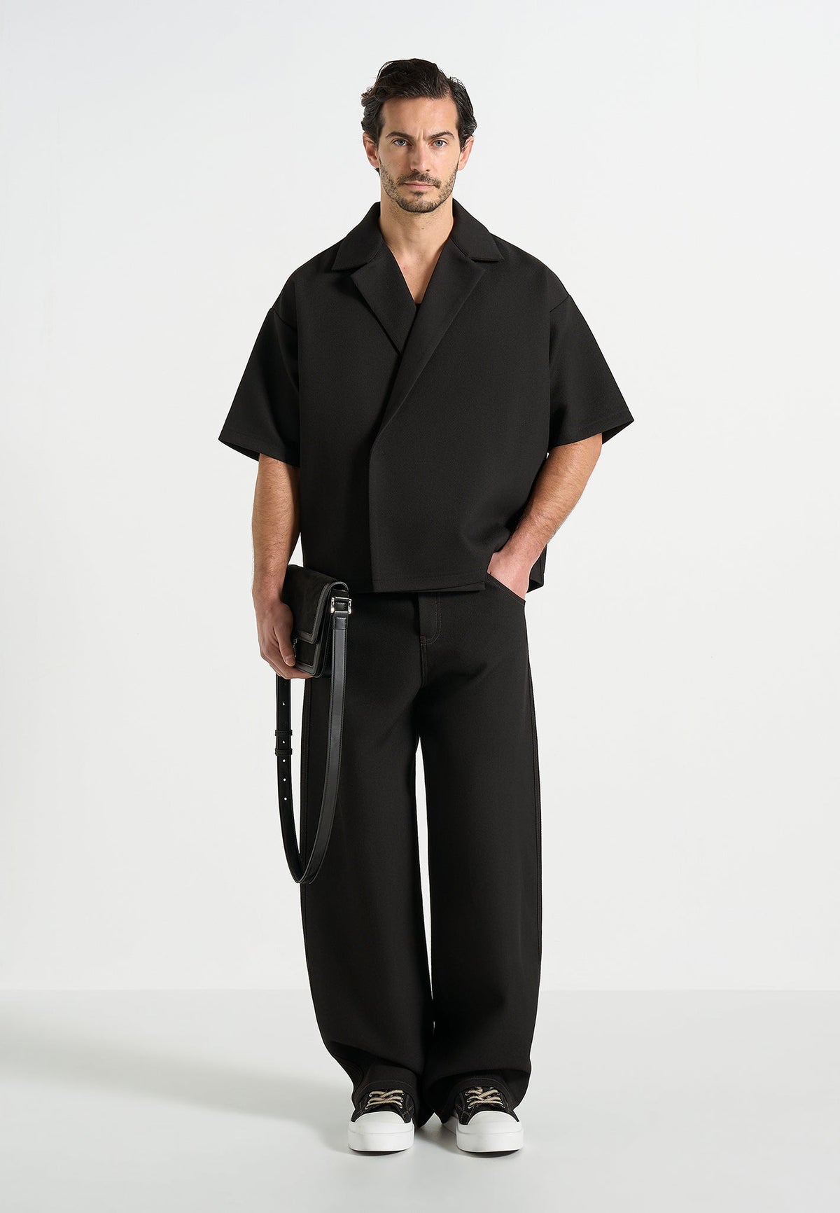 Abel - Boxy Twill Double Breasted Shirt - Black