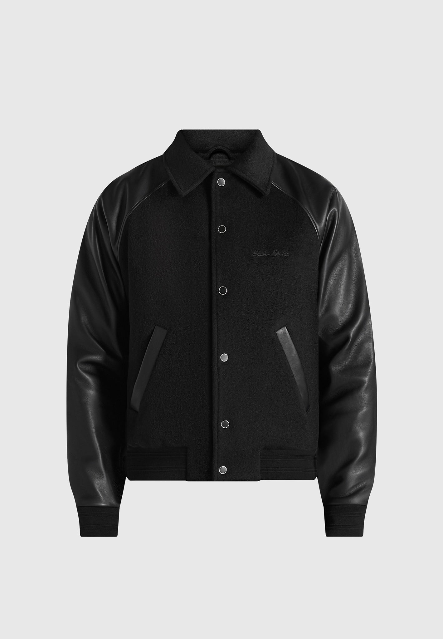 Olivier - Wool & Leather Raglan Varsity Jacket - Black