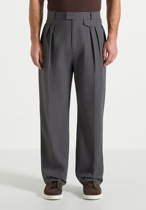 Pierre - Twin Pleat Tailored Pants - Grey