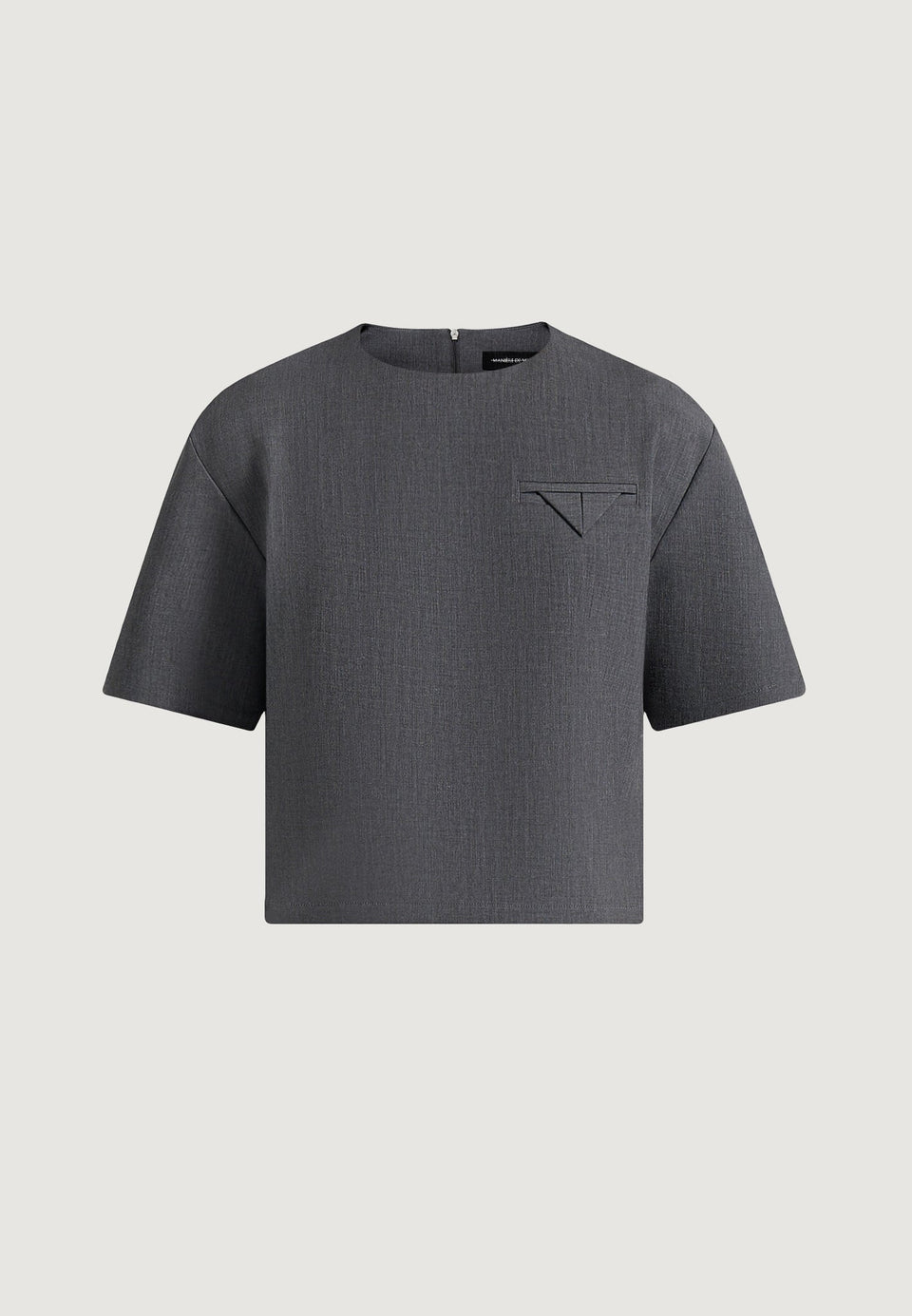 Leon - Boxy Cropped Hatched Wool-Blend T-Shirt - Grey