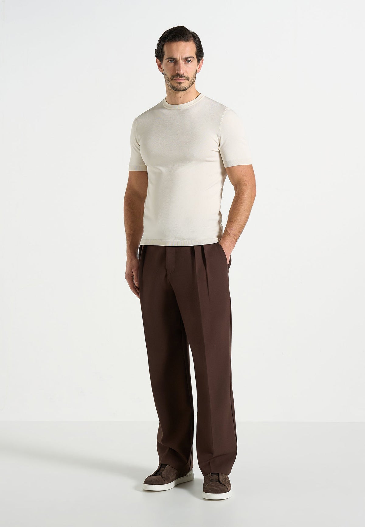 Pierre - Twin Pleat Tailored Pants - Brown