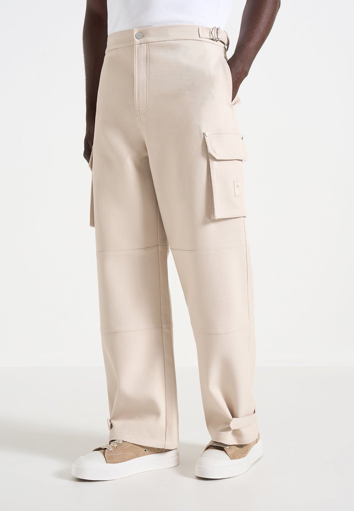 Mathis - Twill Signature Wide Leg Cargo Pants - Beige