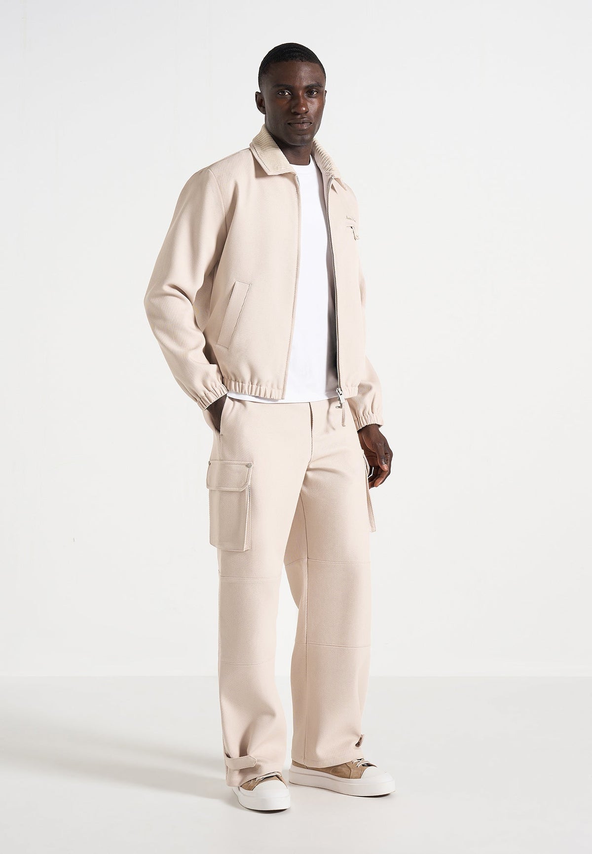 Mathis - Twill Signature Wide Leg Cargo Pants - Beige