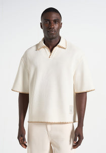Lenny - Boxy Polo Shirt With Whipstitch Detail - Cream