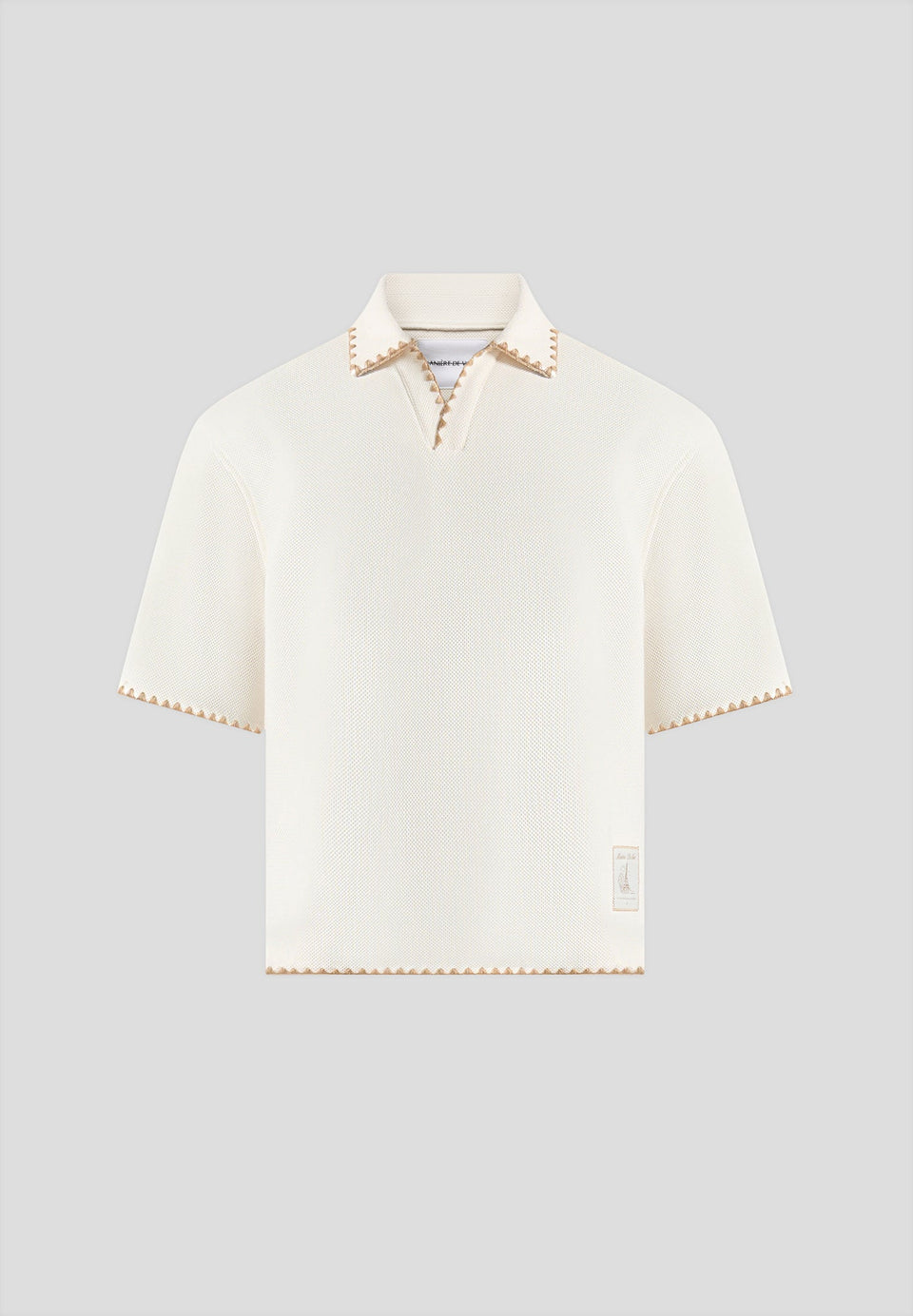 Lenny - Boxy Polo Shirt With Whipstitch Detail - Cream