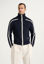 Malo - Contrast Piped Wool-Blend Zip-Through Cardigan - Navy
