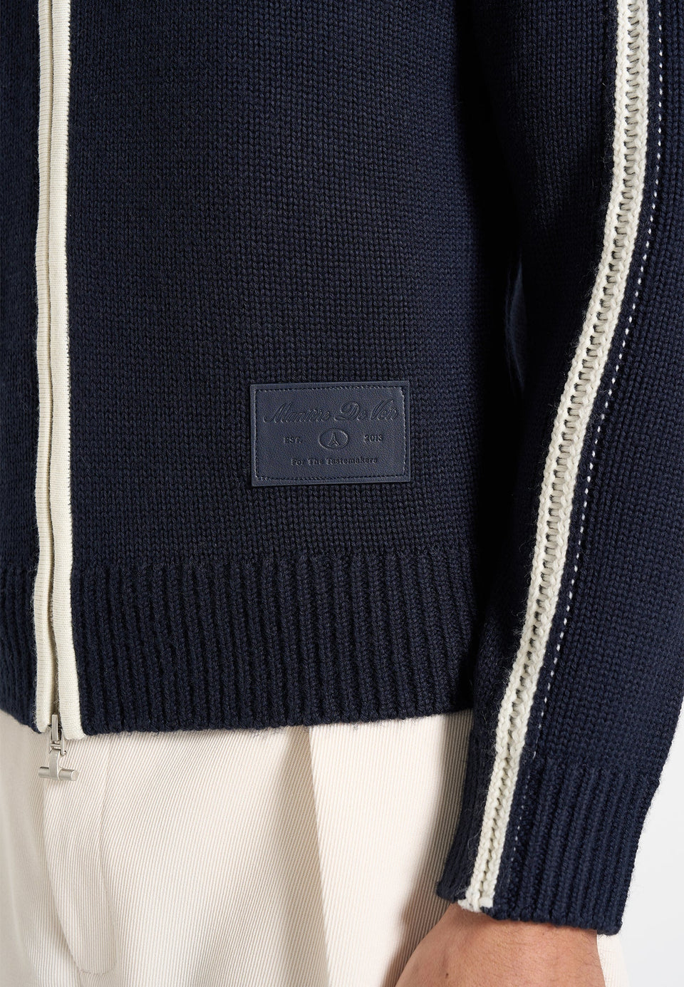 Malo - Contrast Piped Wool-Blend Zip-Through Cardigan - Navy